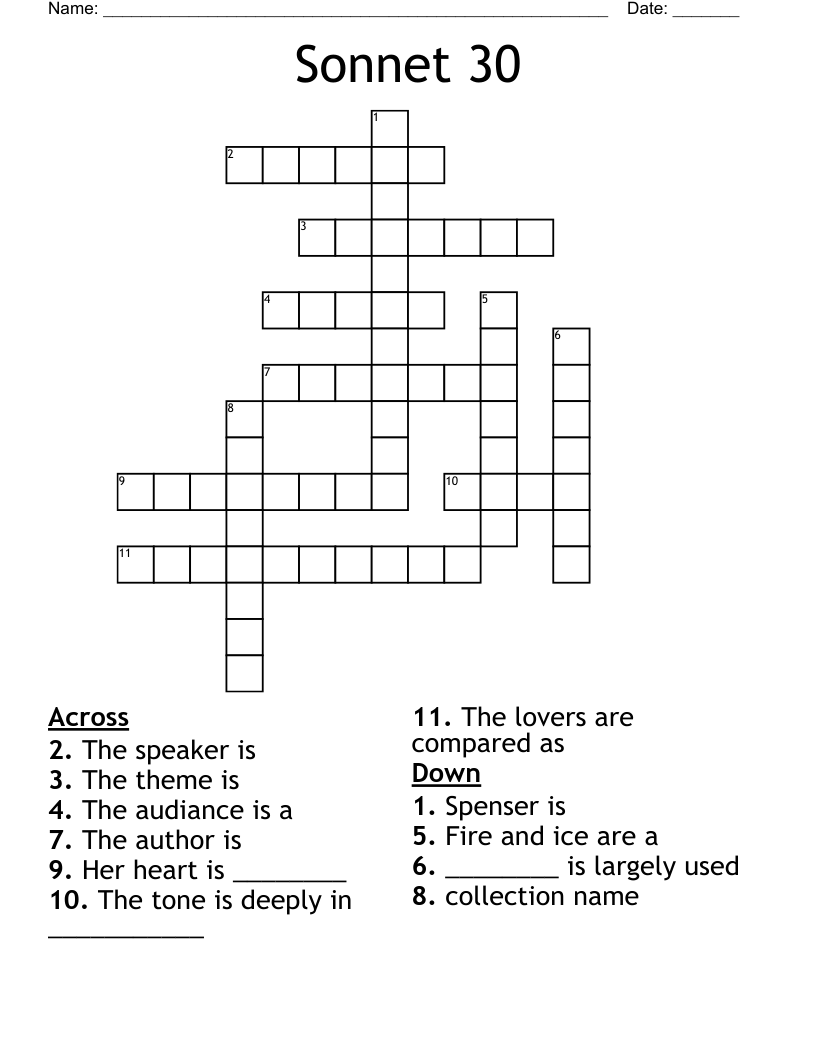 Sonnet 30 Crossword
