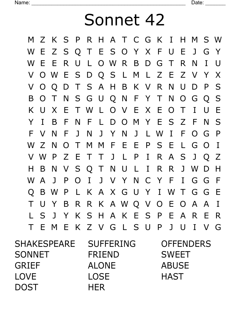 Sonnet 42 Word Search