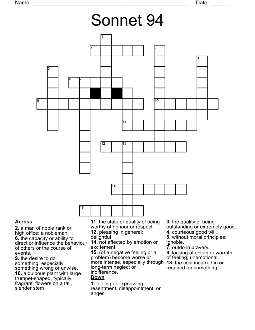 Sonnet 94 Crossword