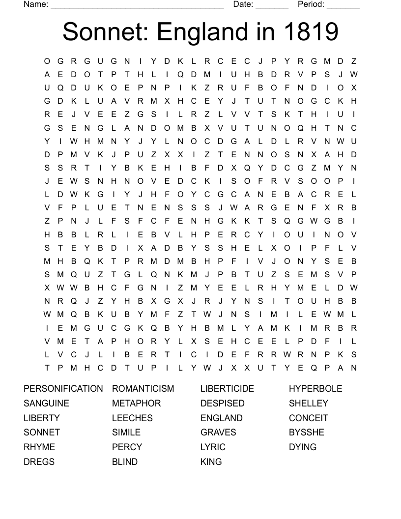 Sonnet: England in 1819 Word Search