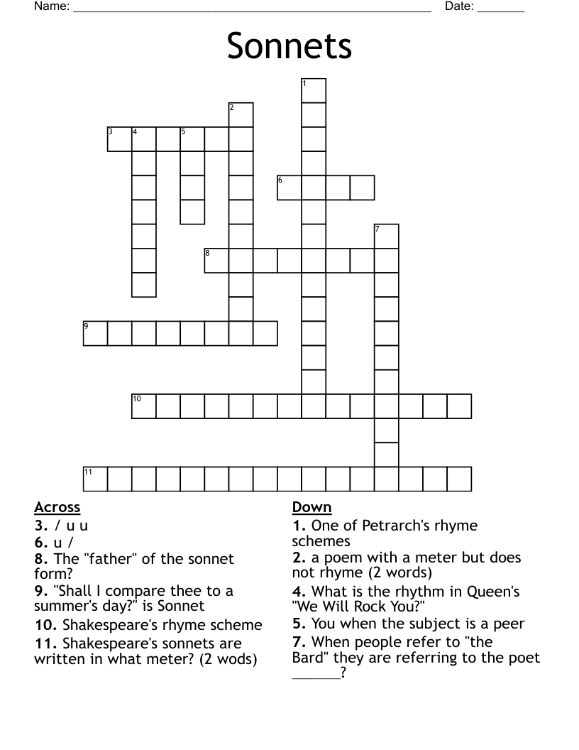 Sonnets Crossword