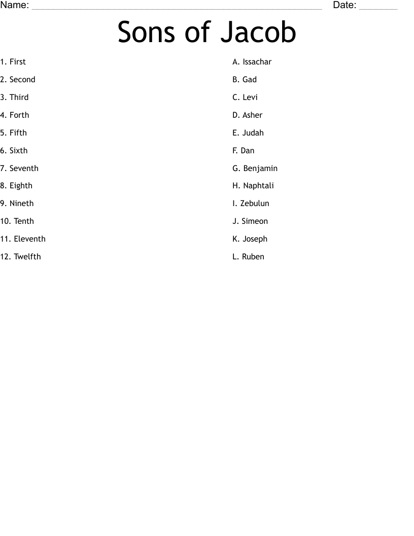 Sons of Jacob Worksheet