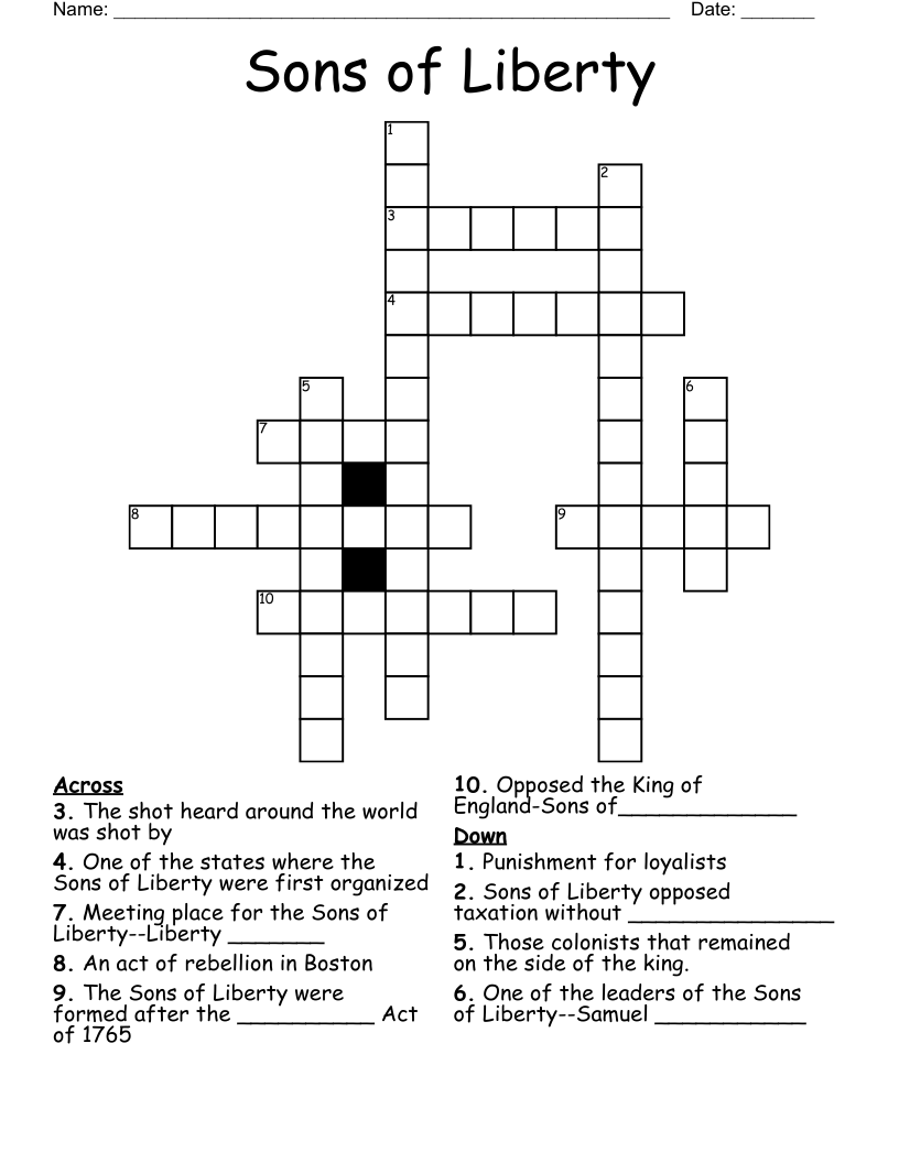 Sons of Liberty Crossword