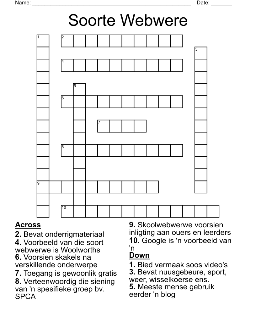 Soorte Webwere Crossword