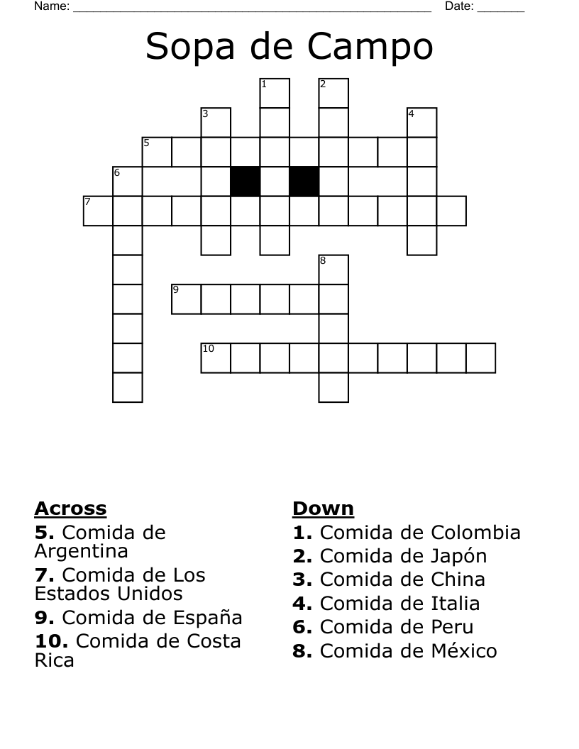 Sopa de Campo Crossword