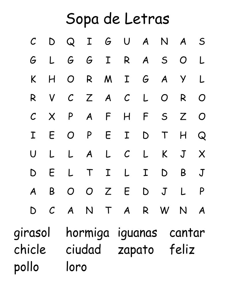 Sopa de Letras Word Search