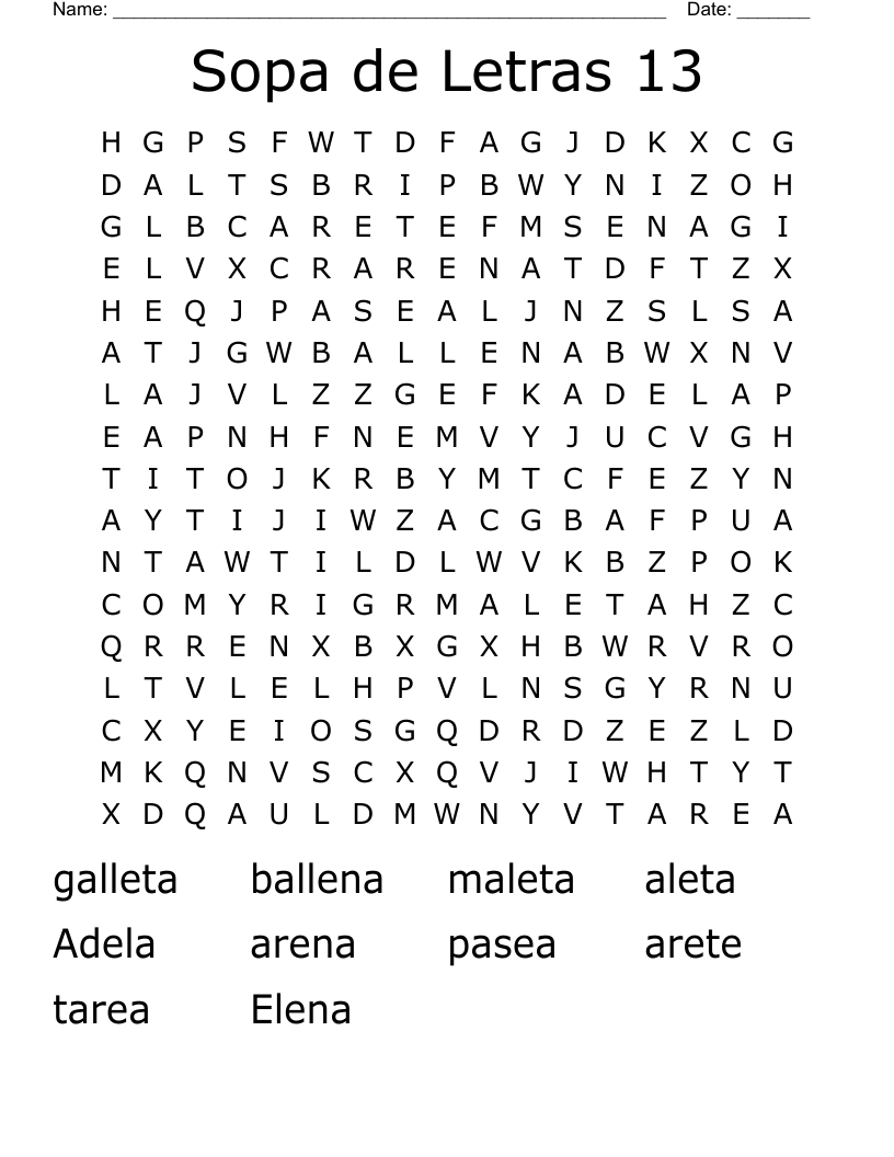 Sopa de Letras 13 Word Search