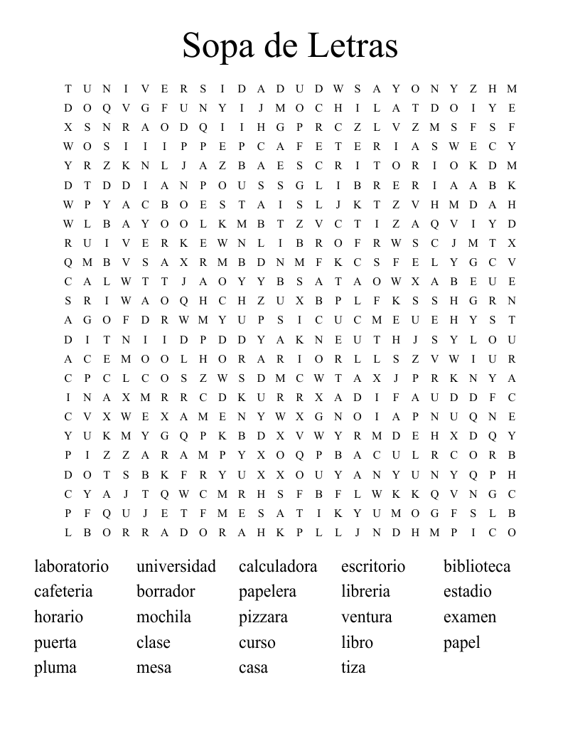 Sopa de Letras Word Search