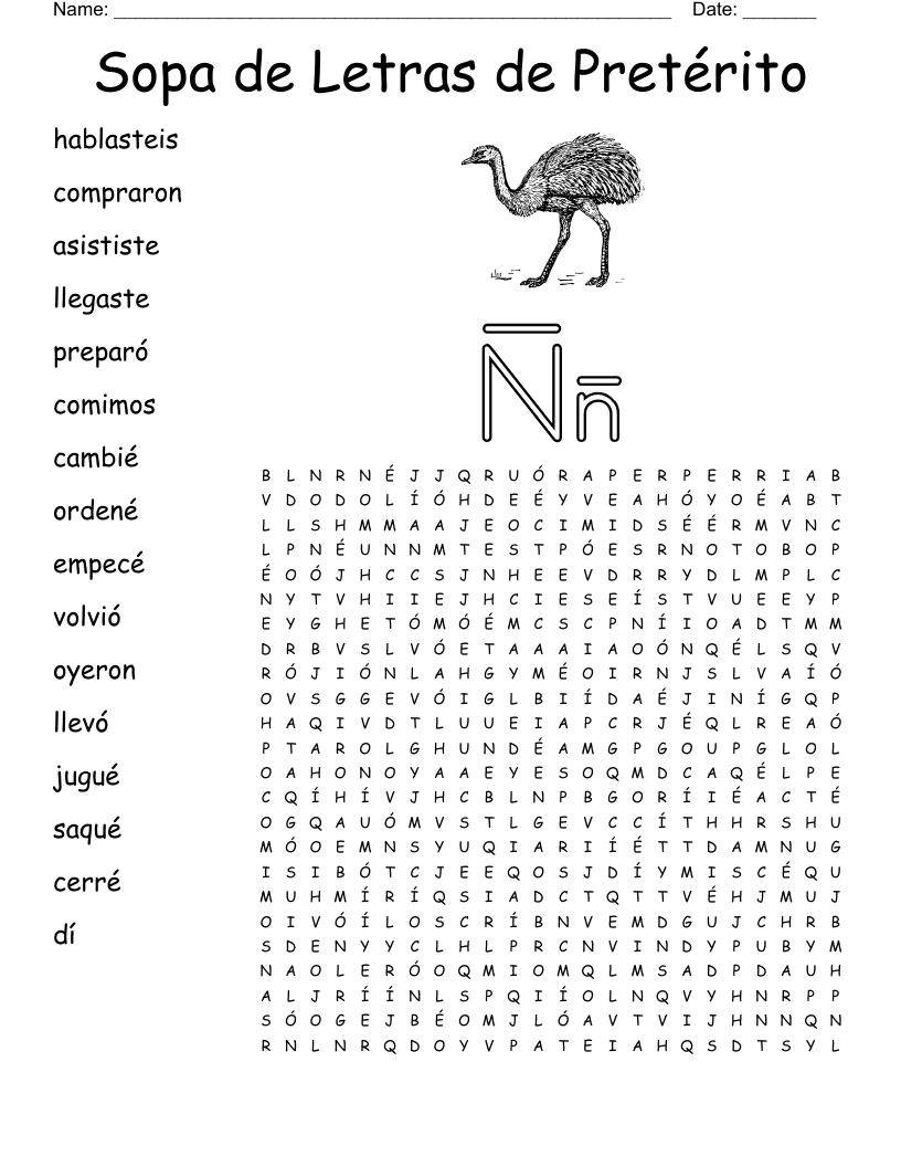 Sopa de Letras de Pretérito Word Search