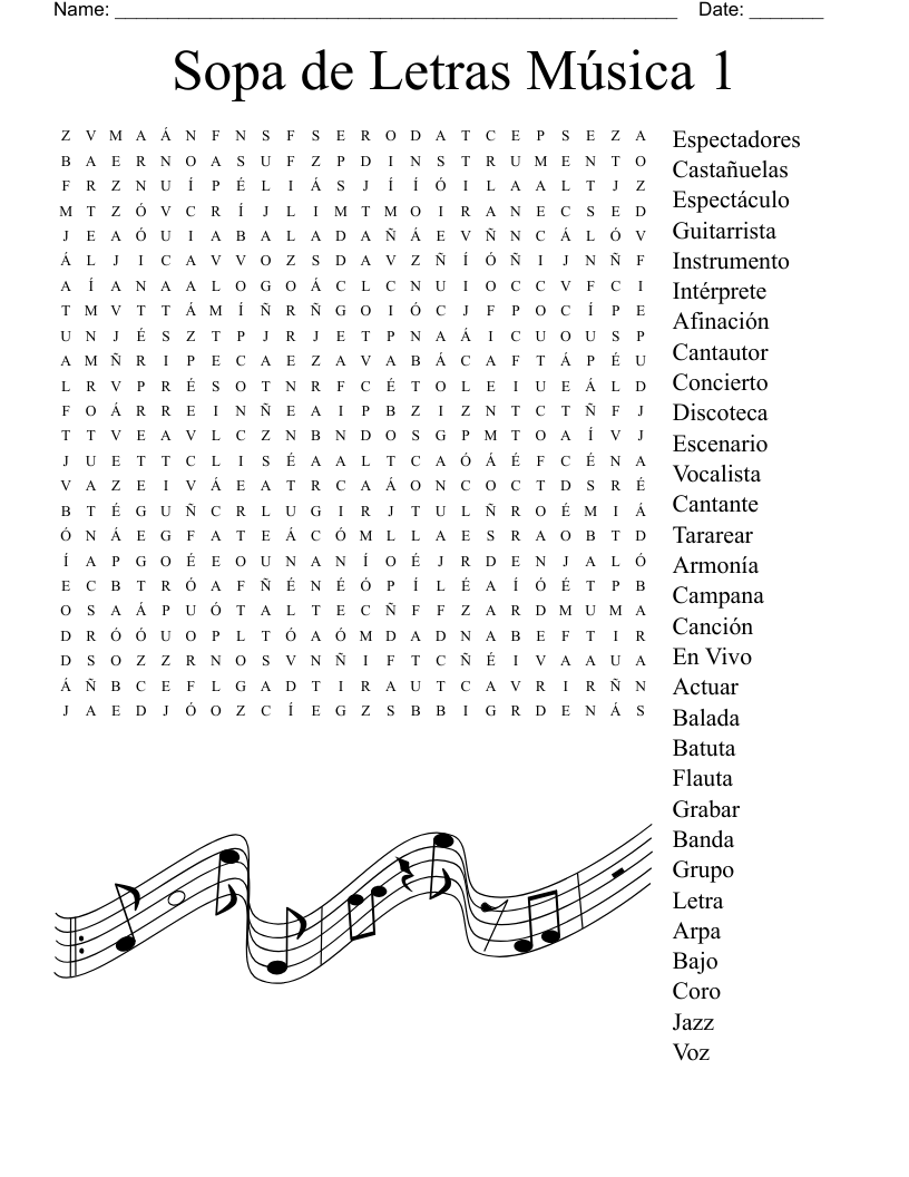 Sopa de Letras Música 1 Word Search
