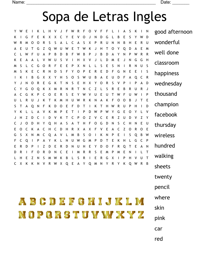 Sopa de Letras Ingles Word Search