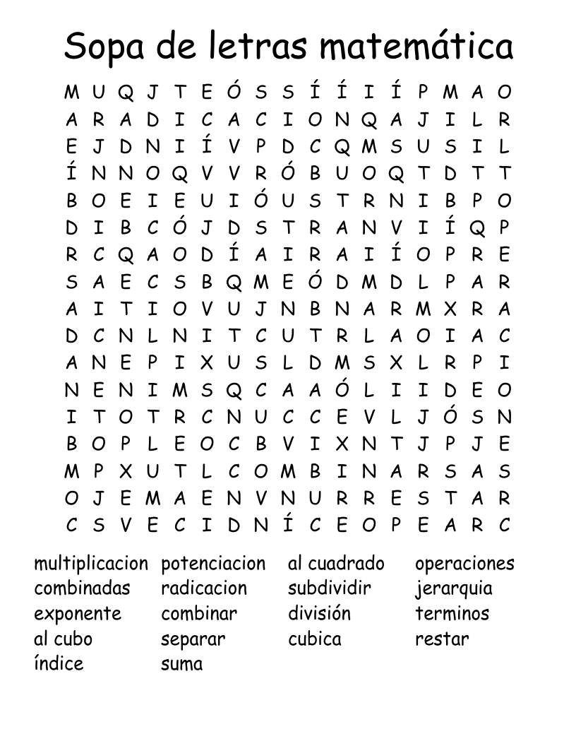 Sopa de letras matemática Word Search
