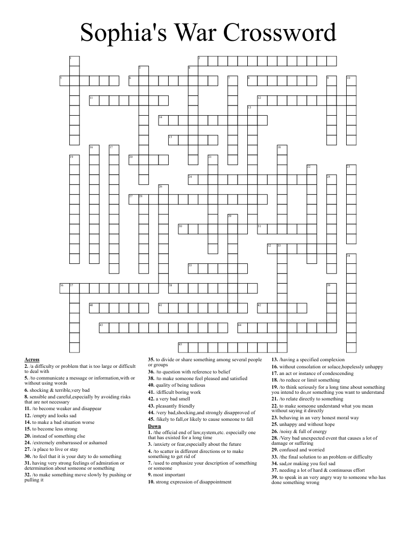 Sophia's War Crossword