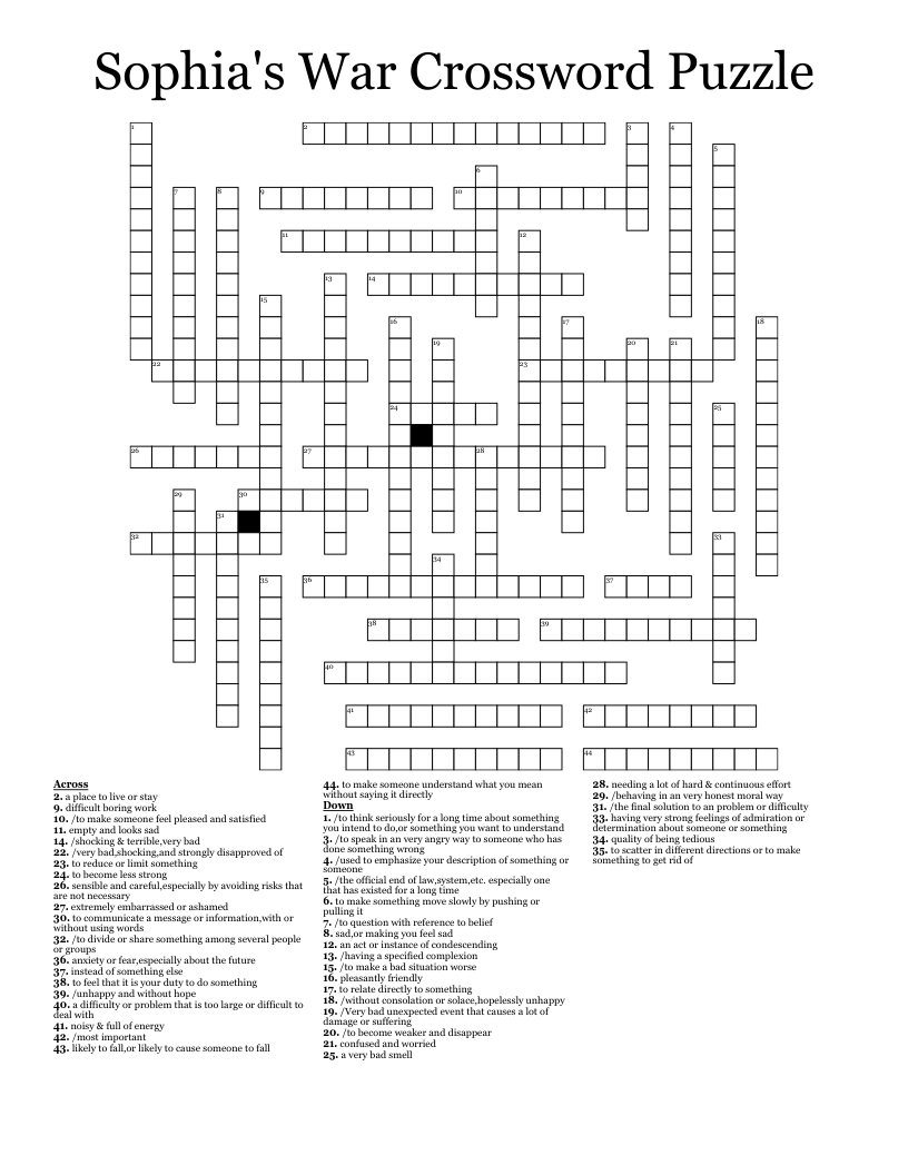 Sophia's War Crossword Puzzle