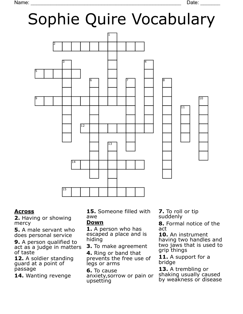 Sophie Quire Vocabulary  Crossword