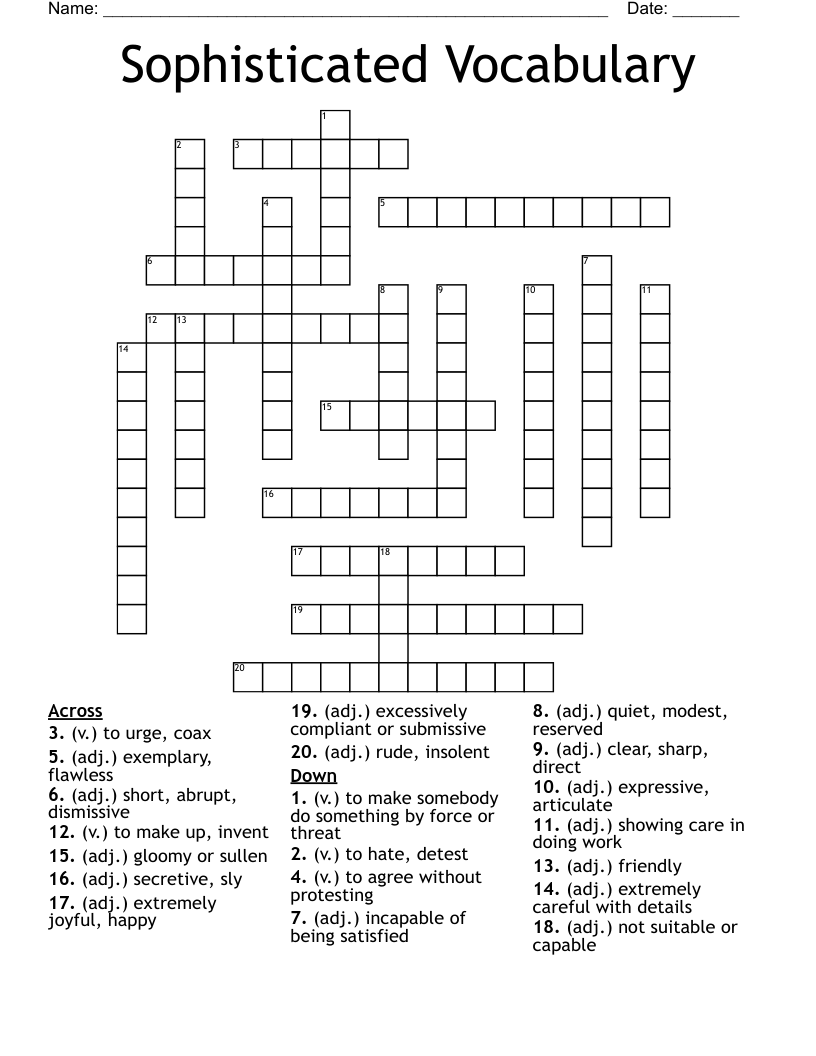 Sophisticated Vocabulary Crossword