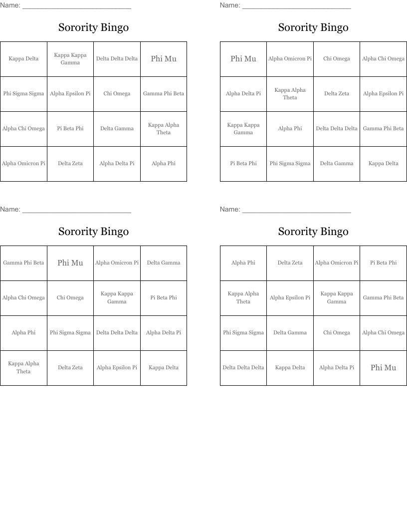 Sorority Bingo