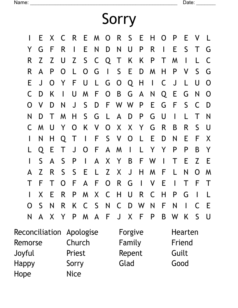 Sorry Word Search