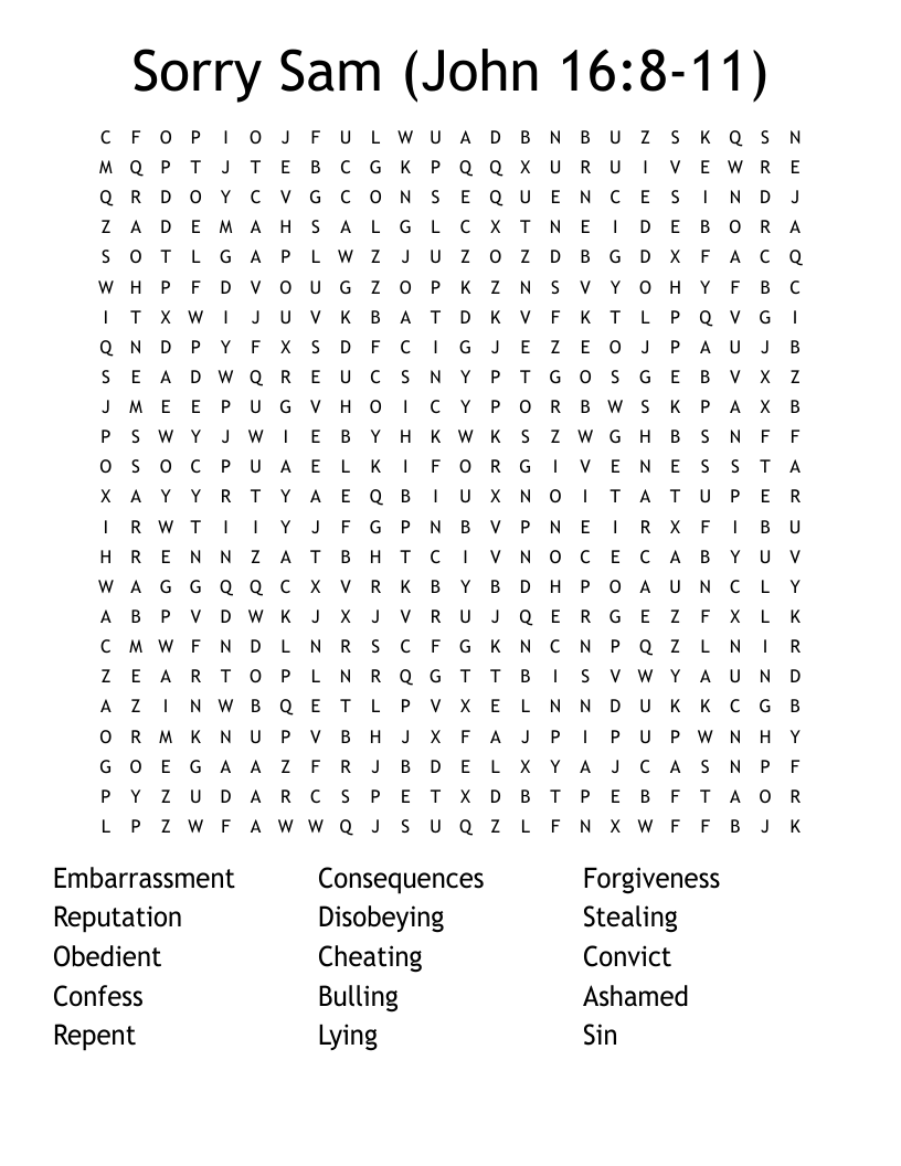 Sorry Sam (John 16:8-11) Word Search