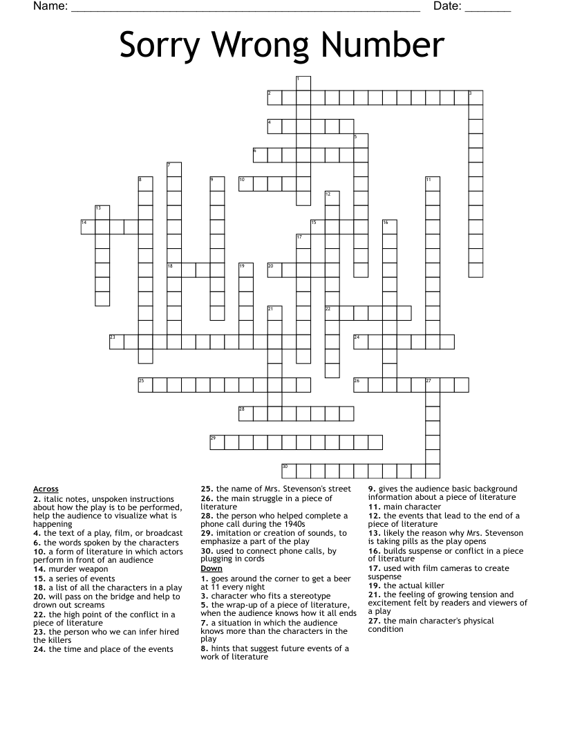 Sorry Wrong Number Crossword