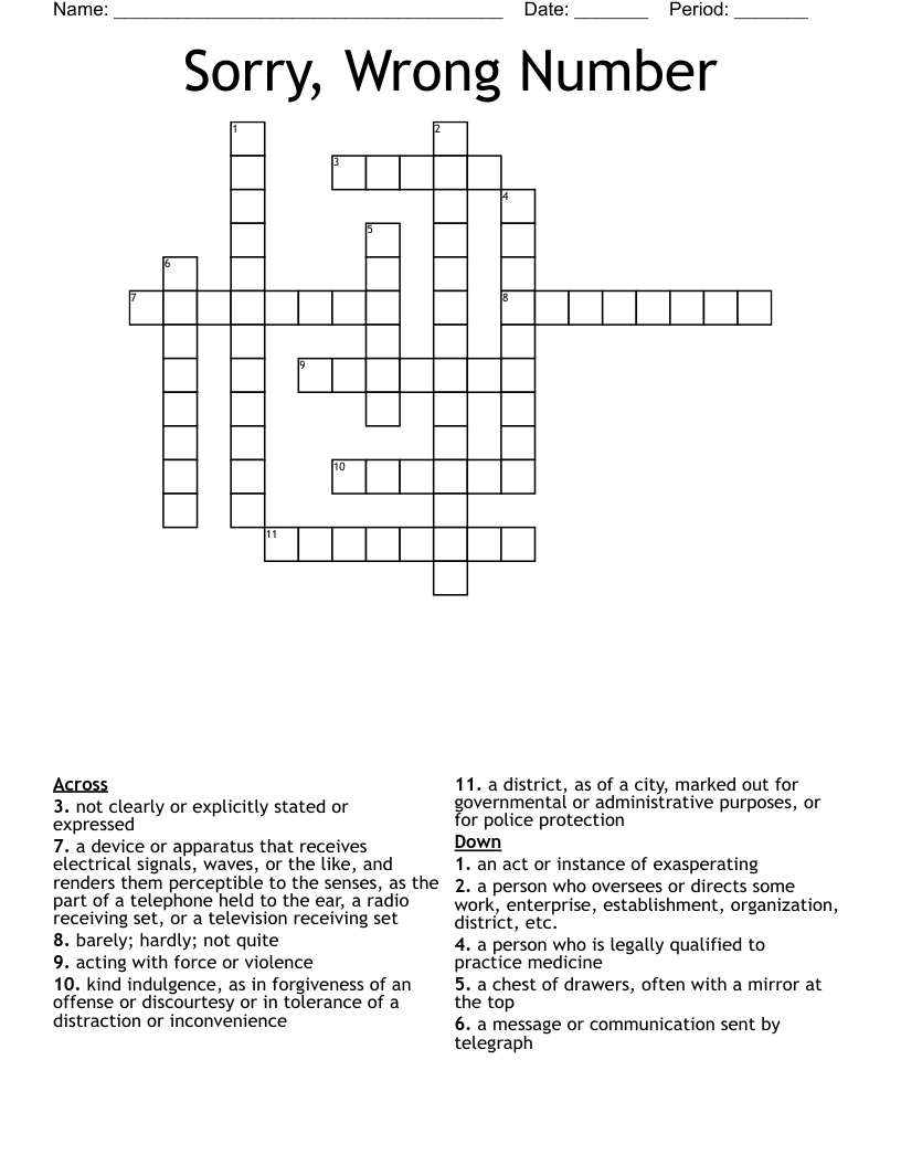Sorry, Wrong Number Crossword