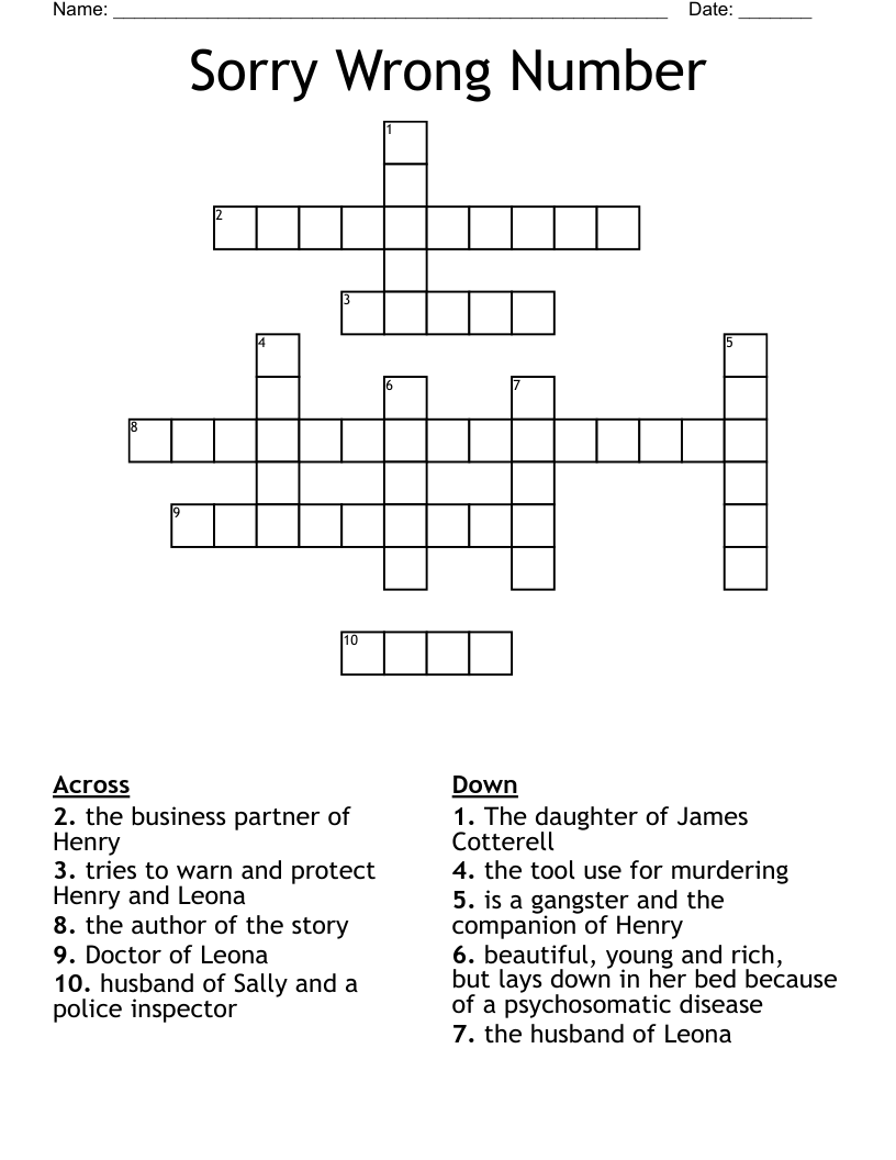 Sorry Wrong Number Crossword