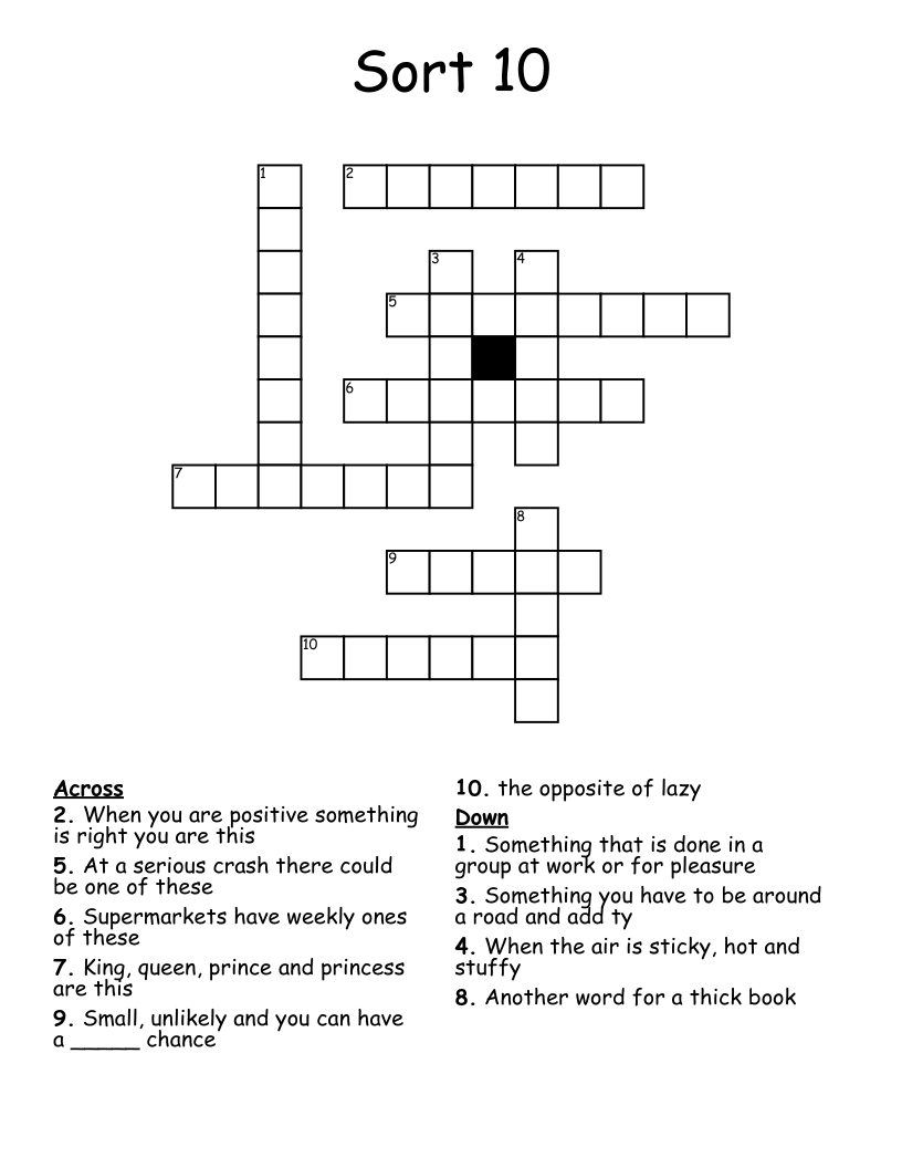 Sort 10 Crossword