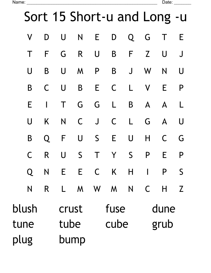Sort 15 Short-u and Long -u Word Search