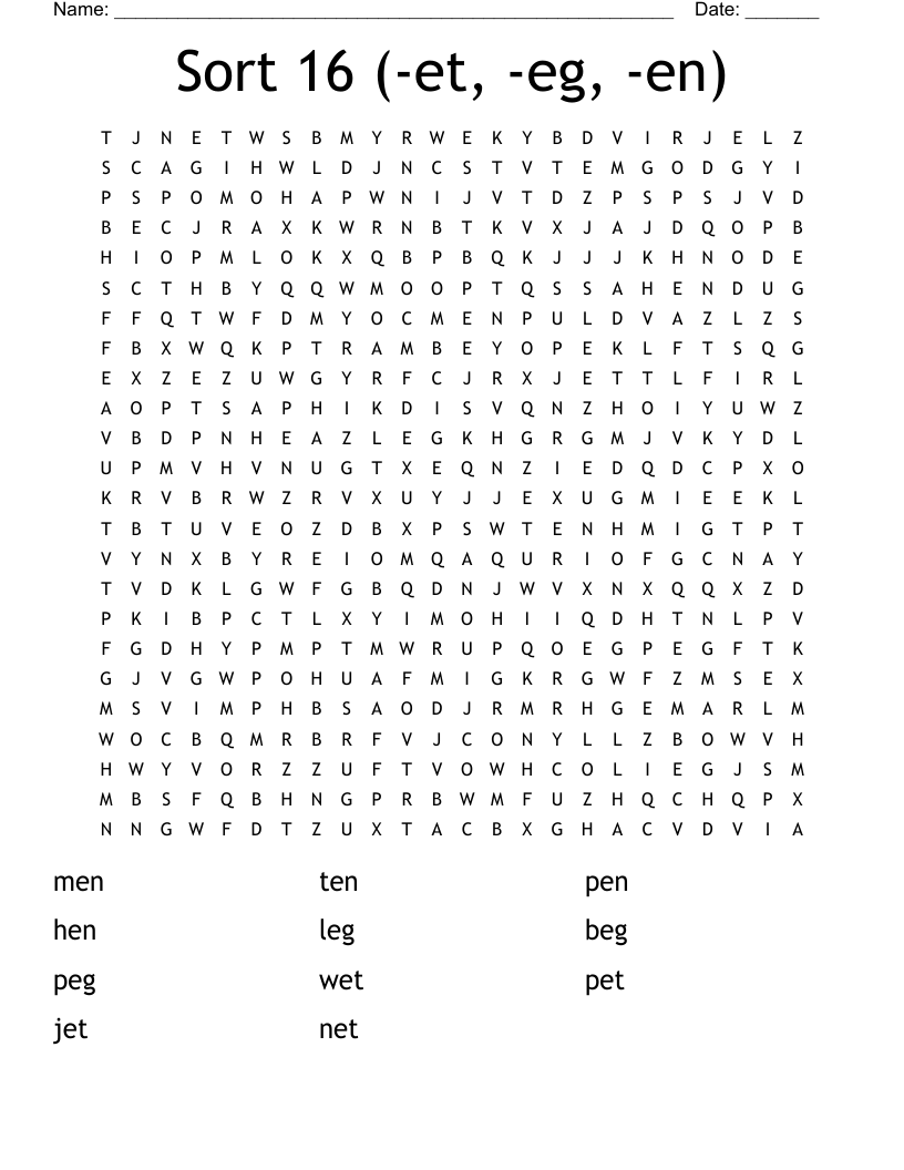 Sort 16 (-et, -eg, -en) Word Search