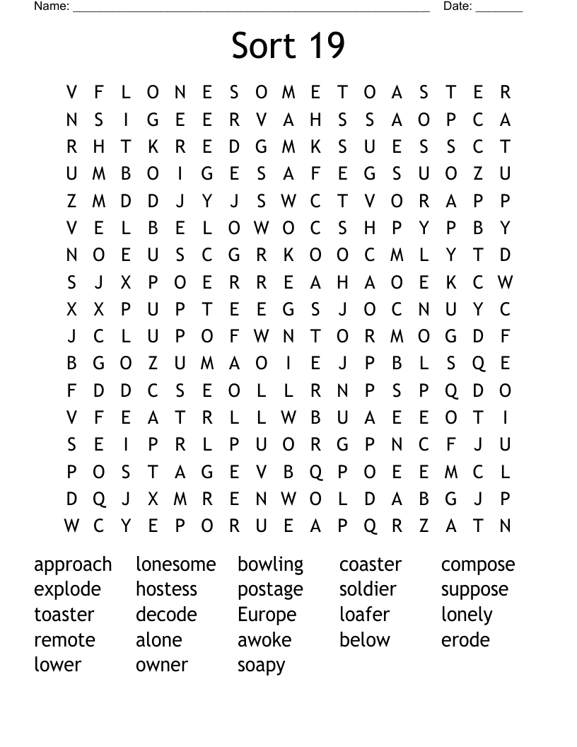 Sort 19 Word Search