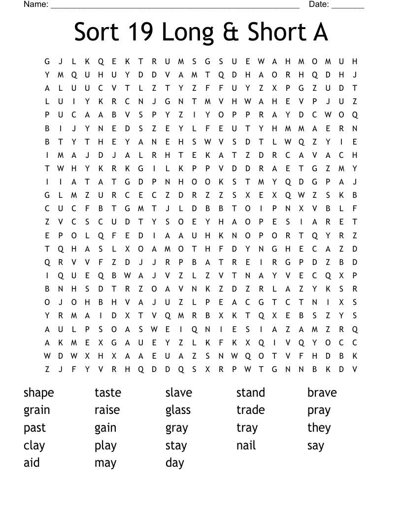 Sort 19 Long & Short A Word Search