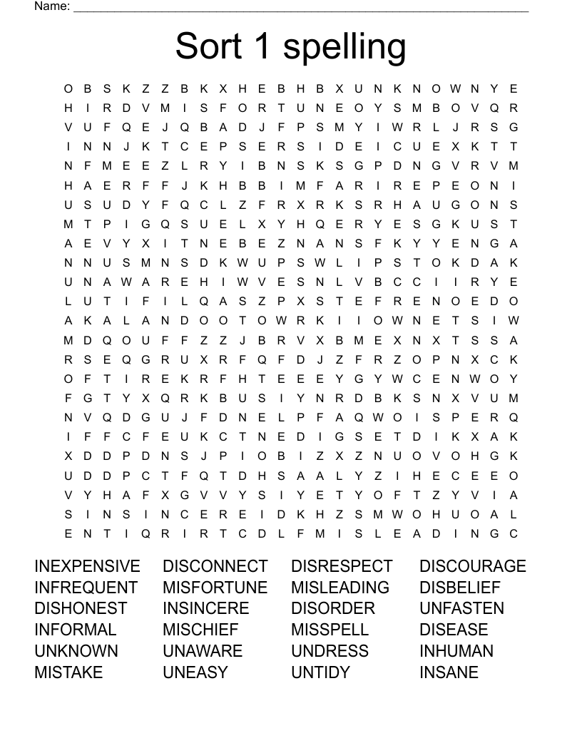 Sort 1 spelling  Word Search