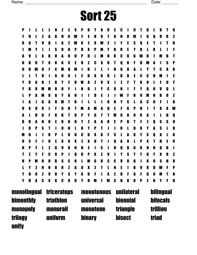 Sort 25 Word Search