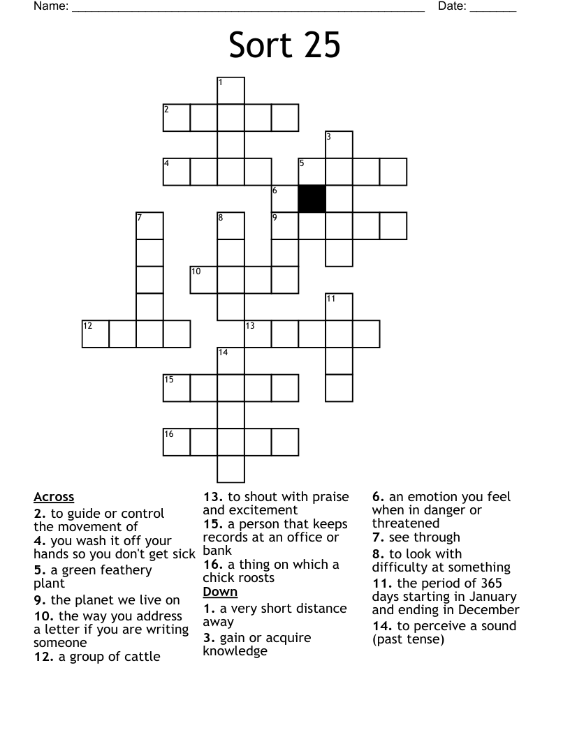 Sort 25 Crossword
