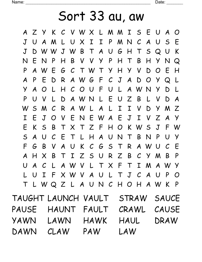 Sort 33 au, aw Word Search
