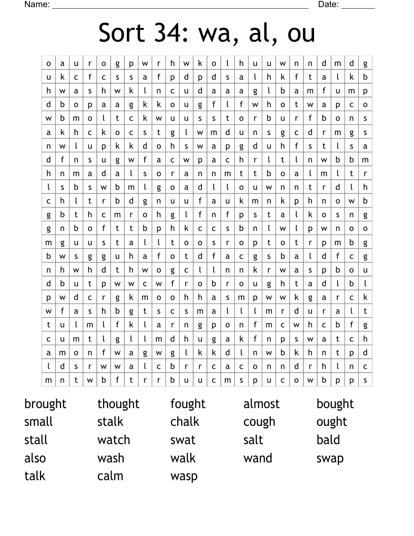 Sort 34: wa, al, ou Word Search