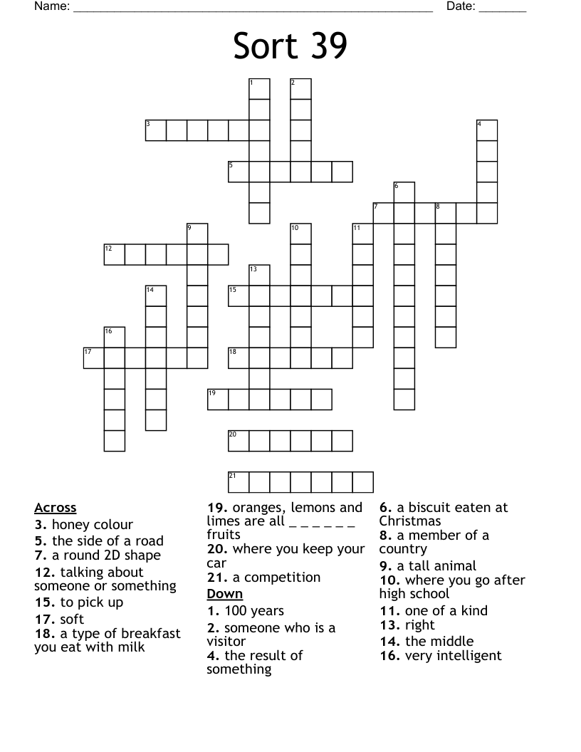 Sort 39 Crossword