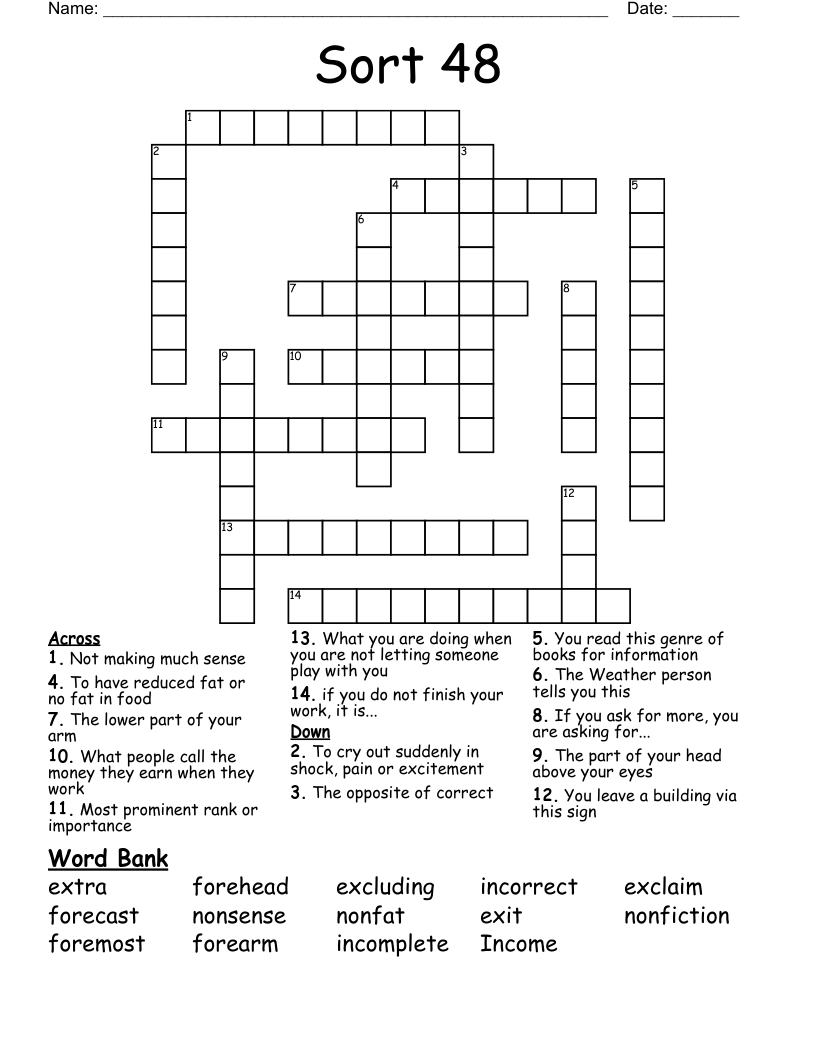 Sort 48 Crossword