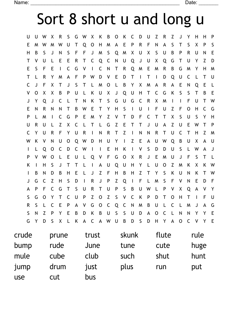 Sort 8 short u and long u Word Search