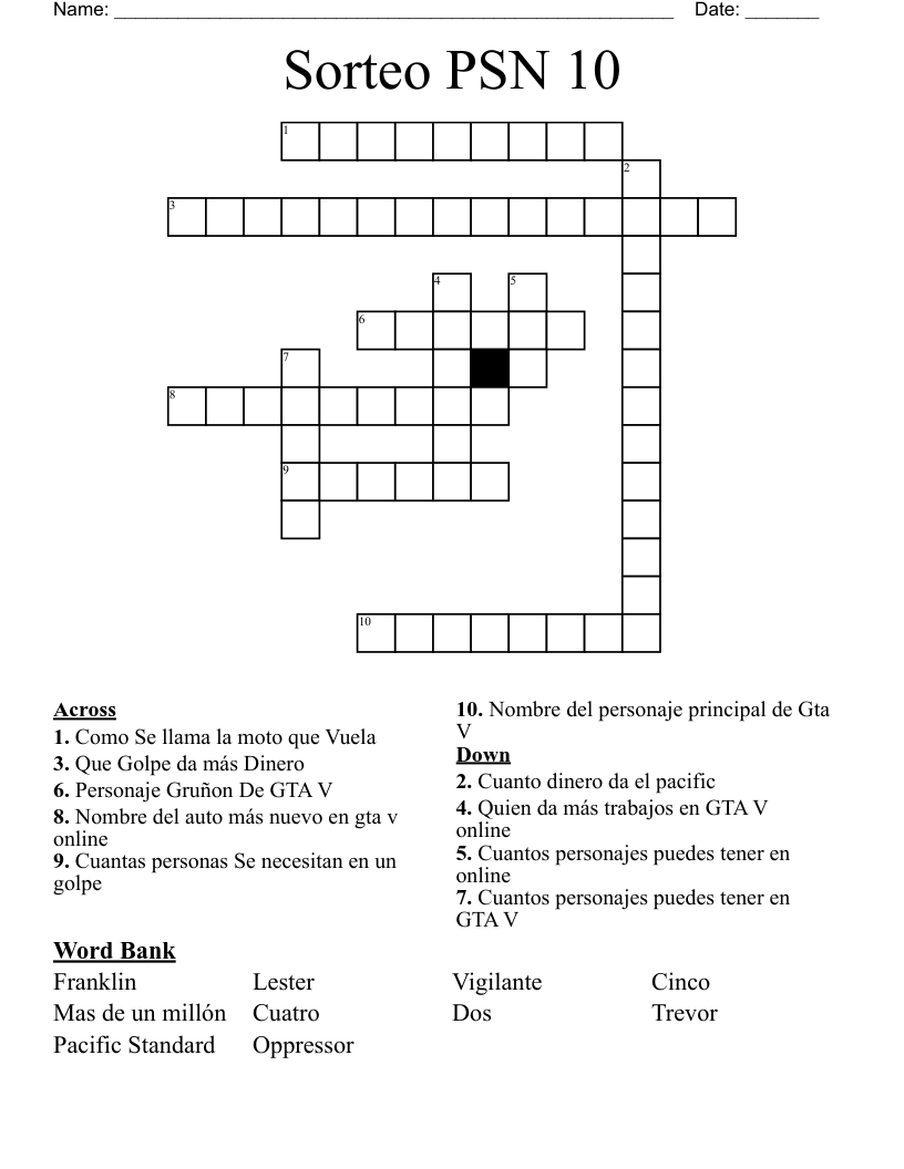 Sorteo PSN  10 Crossword