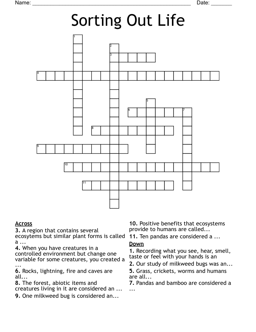 Sorting Out Life Crossword