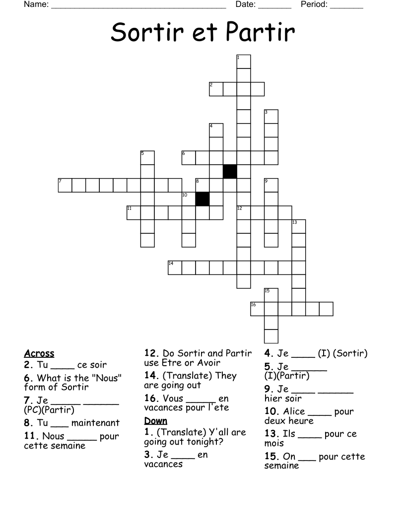 Sortir et Partir Crossword