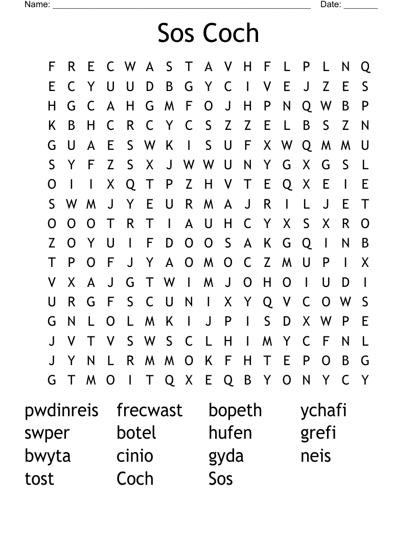 Sos Coch Word Search
