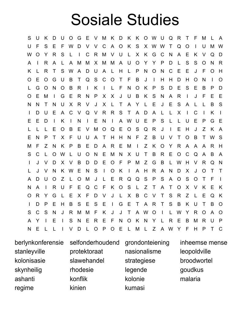 Sosiale Studies Word Search