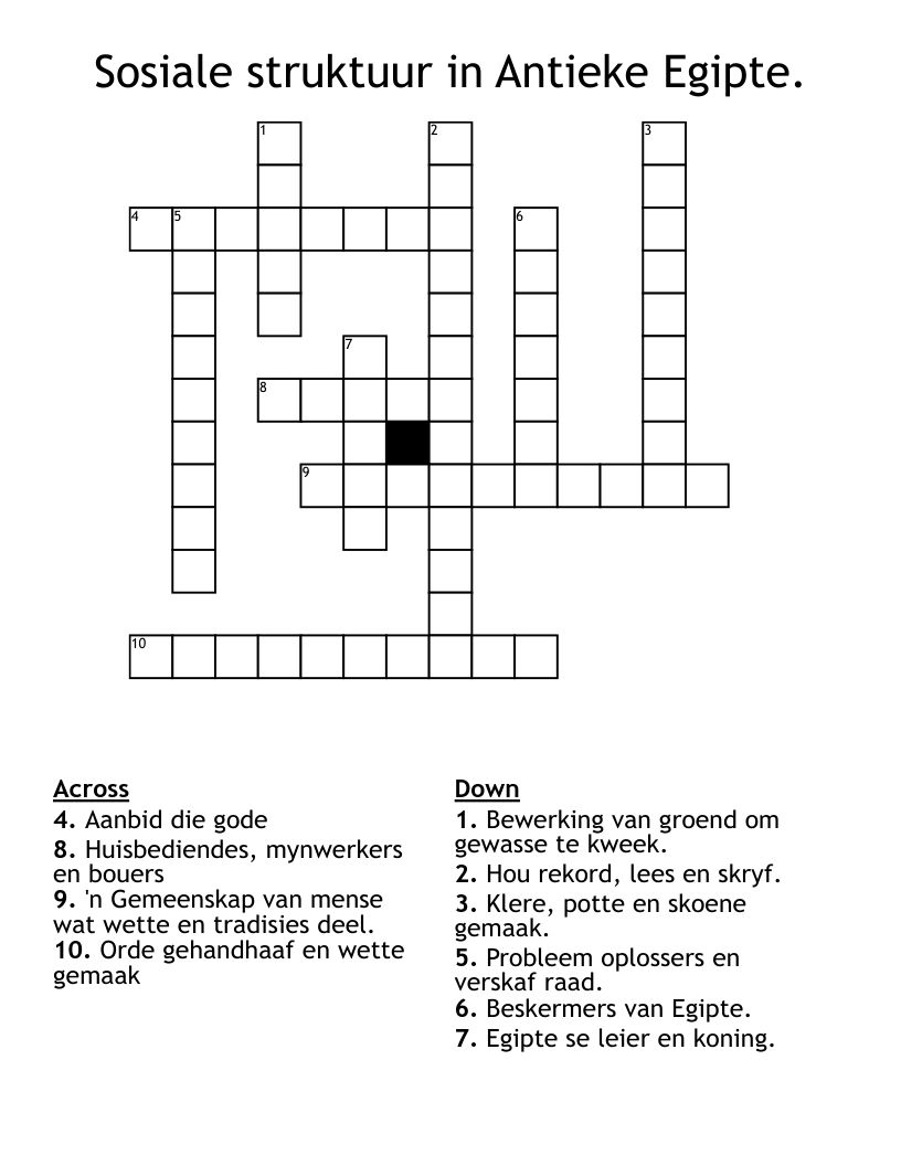 Sosiale struktuur in Antieke Egipte. Crossword