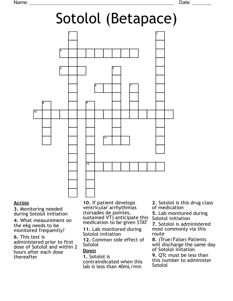 Sotolol (Betapace) Crossword
