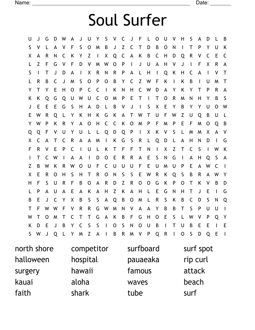 Soul Surfer Word Search
