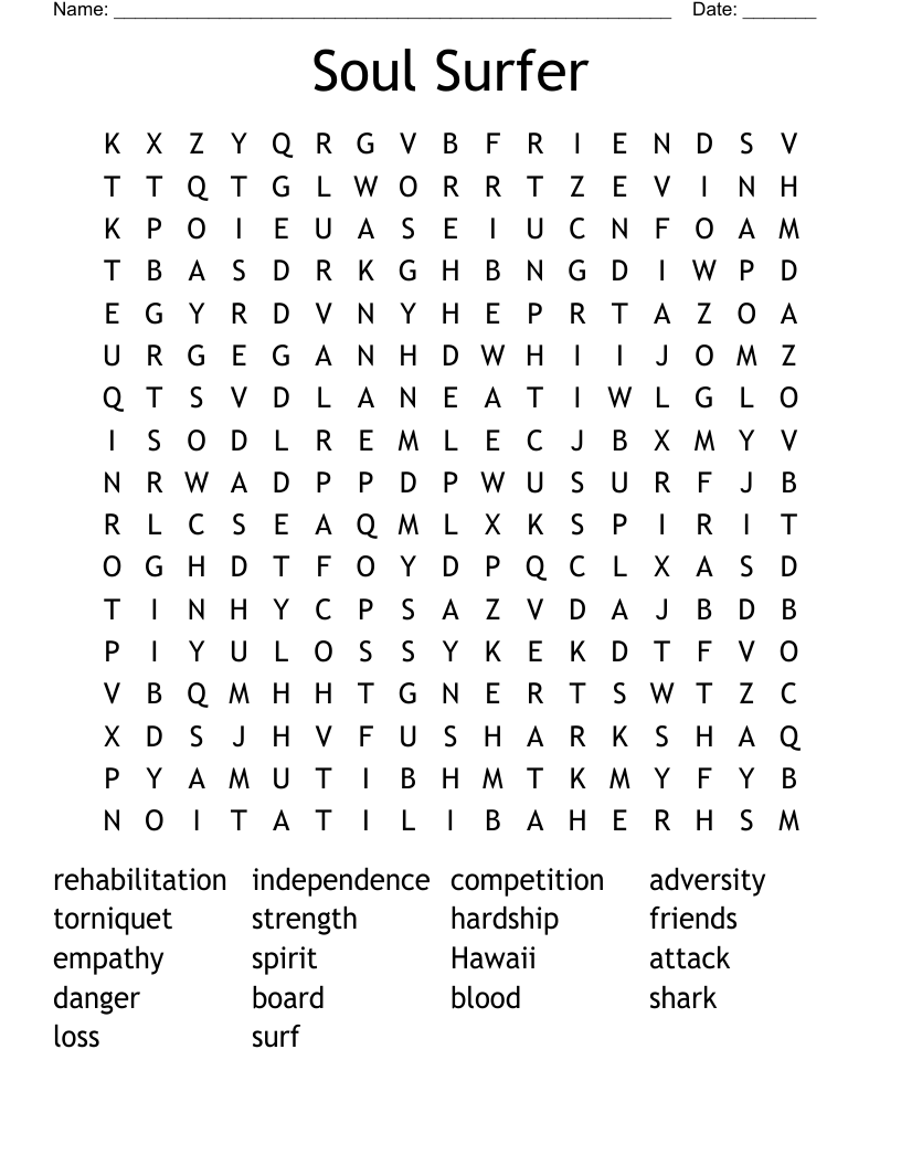 Soul Surfer Word Search