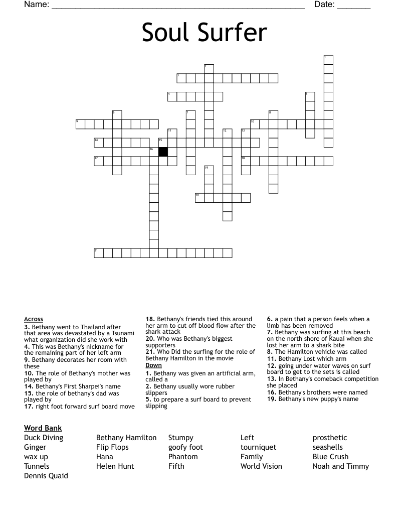 Soul Surfer Crossword