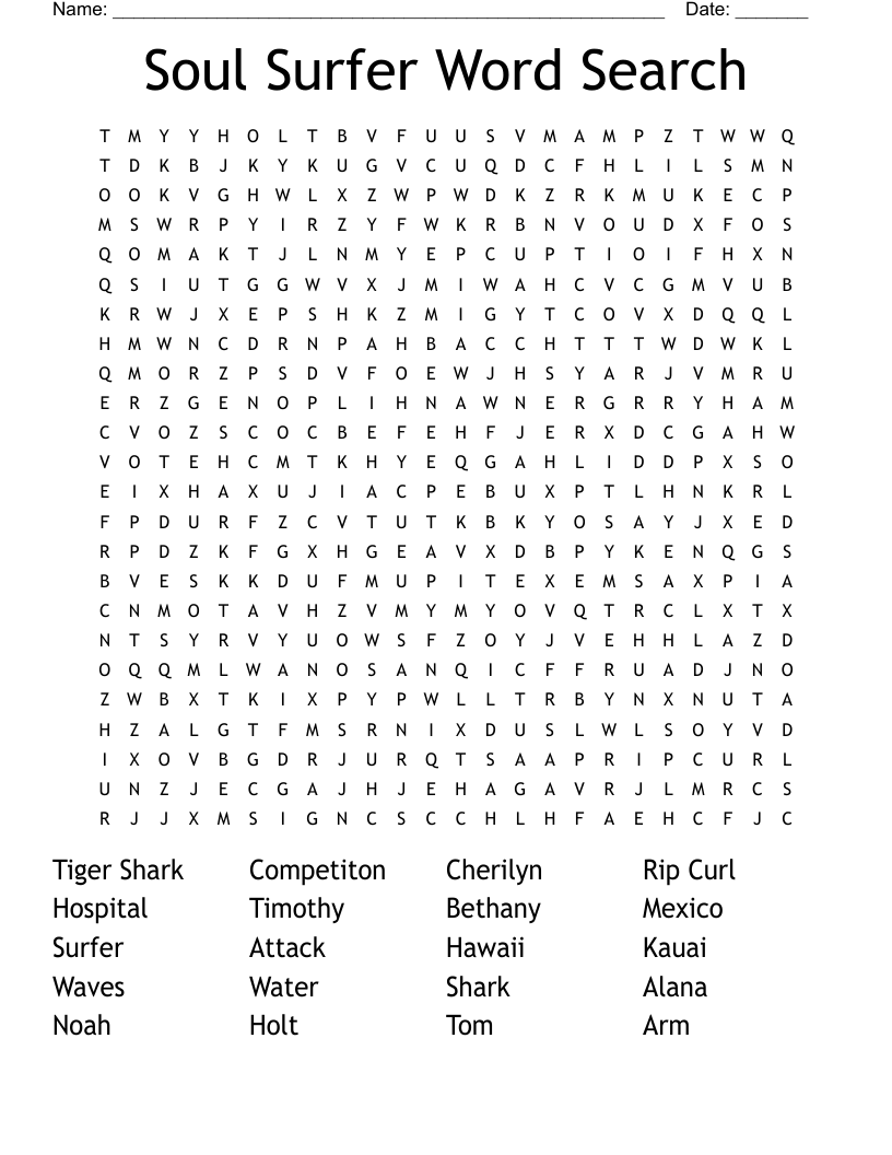 Soul Surfer Word Search
